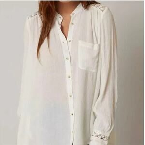 Free People the best shirt gauzy blouse with lace crochet back woman's size XS
